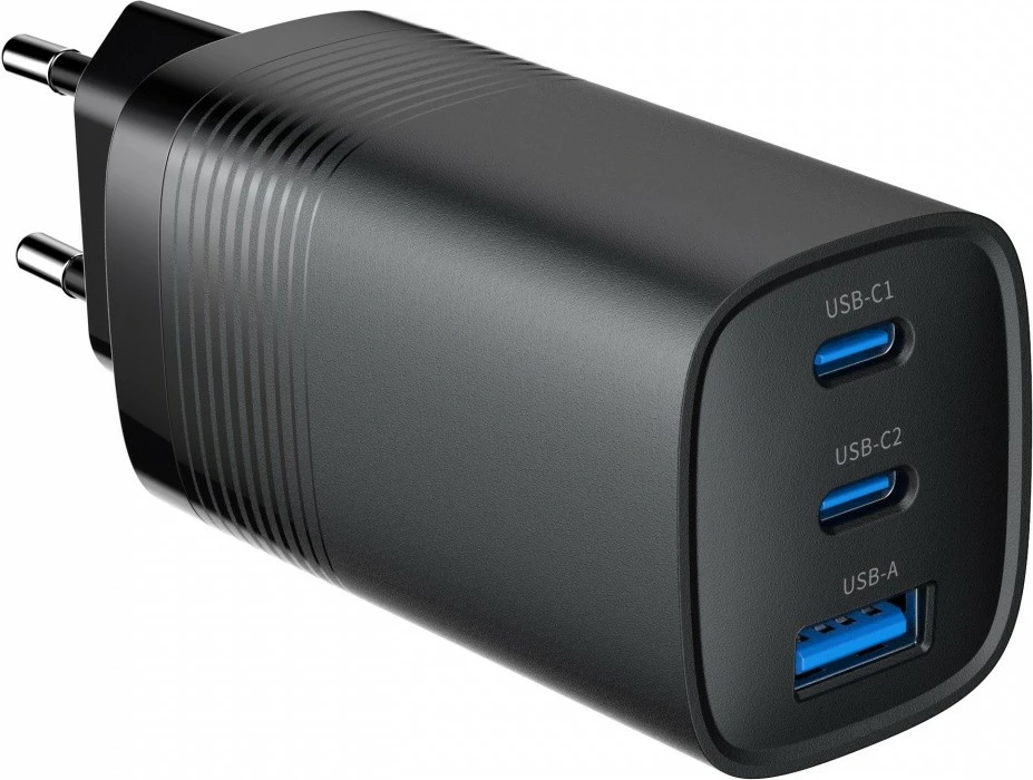 Stenski polnilec, Gembird TA-UC-PDQC65-01-BK, 65 W, 2x USB-C, 1x USB-A, črn