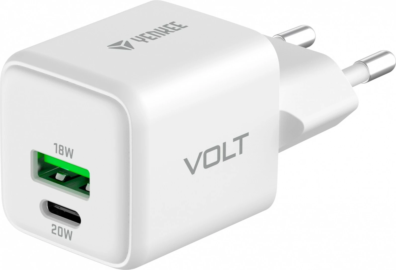 Stenski polnilec, 20 W, 2 USB vrata (USB-A + USB-C), bel, Yenkee YAC G38 VOLT