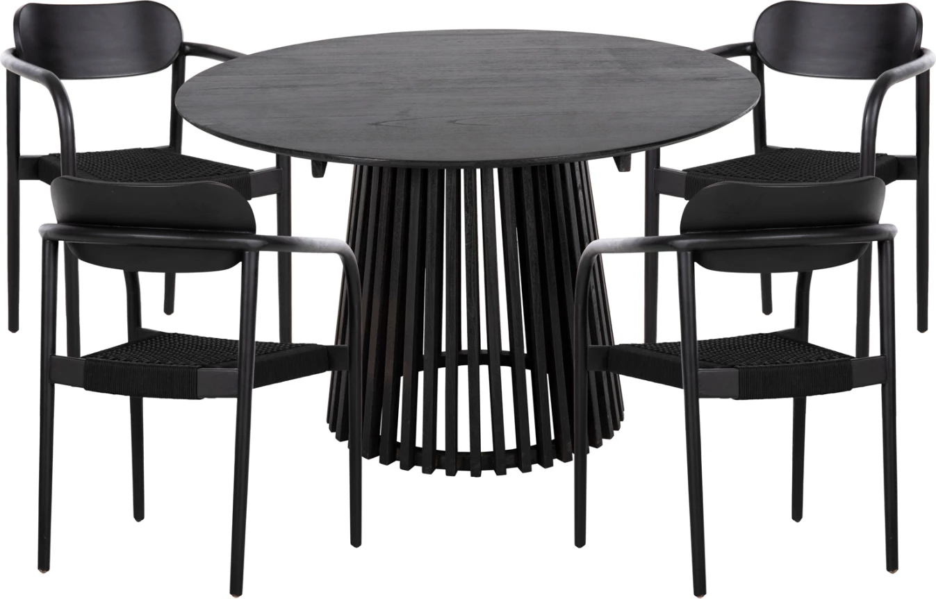 Jedilni set 5 kosov OSLO FH21075.01 okrogla miza Φ120cm in 4 jedilni stoli-črna