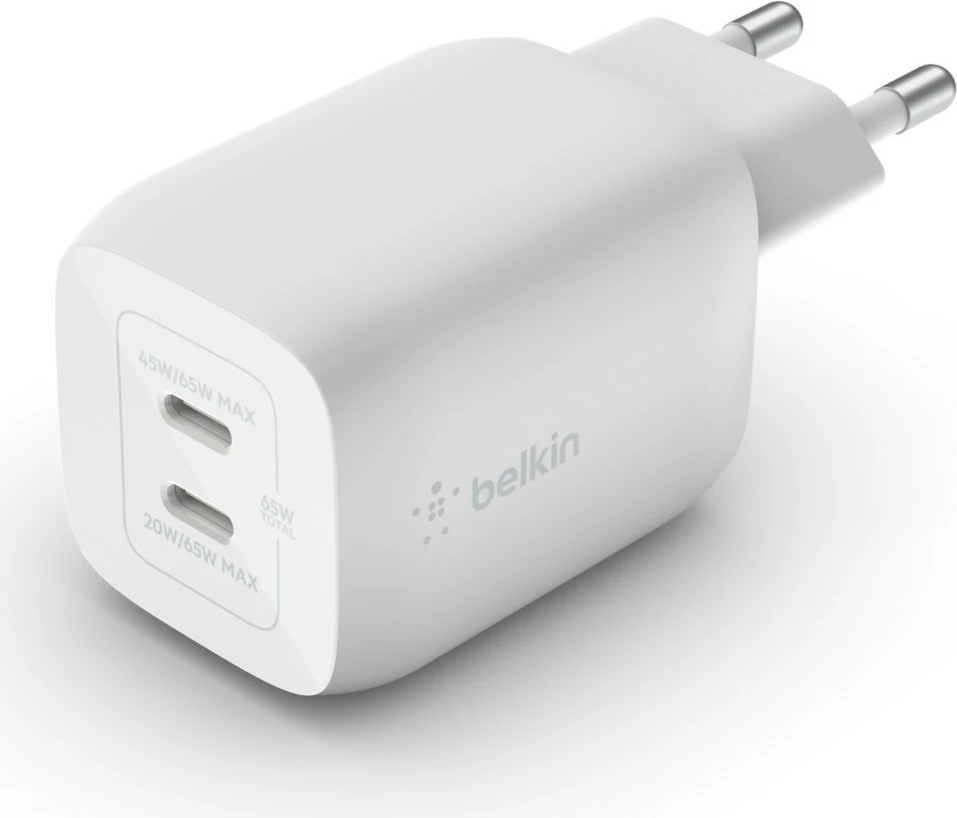 Polnilnik 65W, 2x USB Type-C, bel Belkin WCH013vfWH