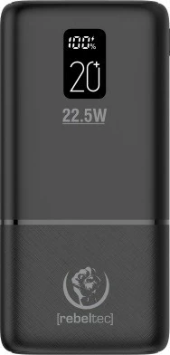 Powerbank 20.000 mAh, 22,5 W, LCD zaslon, črn, Rebeltec P20 LCDPD