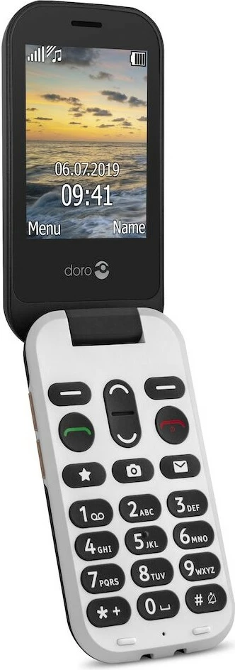 Preprost zložljiv mobilni telefon Doro 6060, 320 x 240 px, 3 MP, 1000 mAh, črn in bel