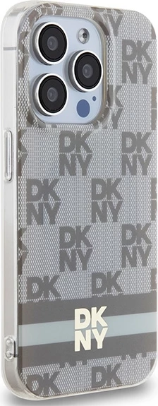 Ohišje DKNY IML z vzorcem šahovnice in potiskanim črtami MagSafe za iPhone 15 Pro, bež