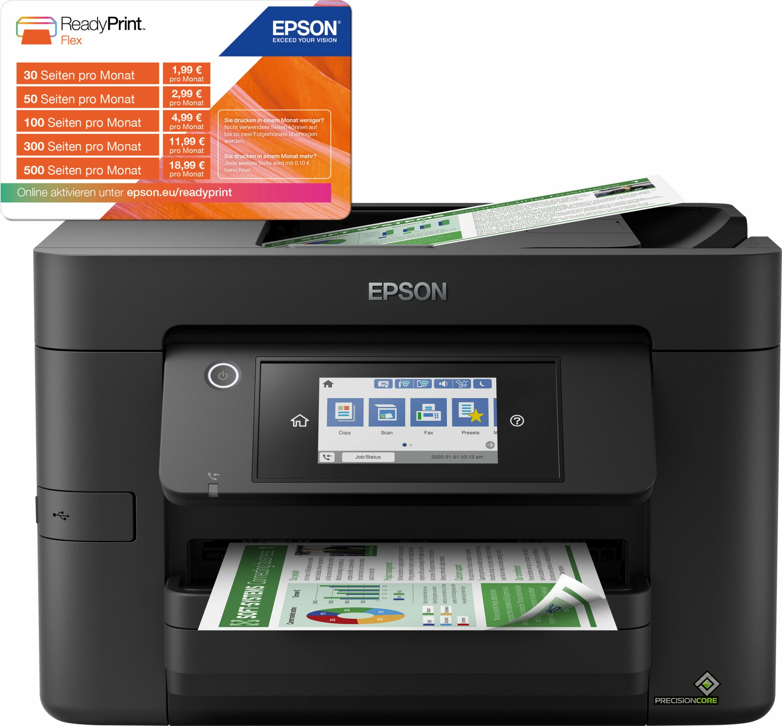 Večfunkcijski tiskalnik Epson WorkForce Pro WF-4825DWF, zaslon na dotik, Wi‑Fi, Ethernet, črn