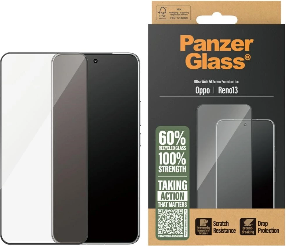 Zaščitno steklo ultra-wide z okvirjem, PanzerGlass za Oppo Reno13, črno