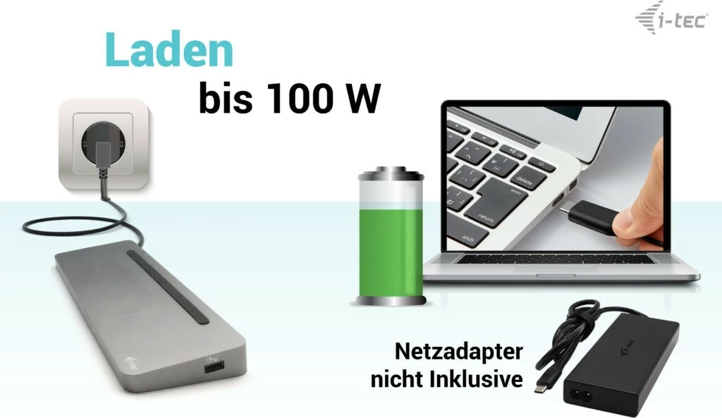 Ergonomska kovinska docking postaja I-Tec USB-C 3x 4K, 100W, srebrna