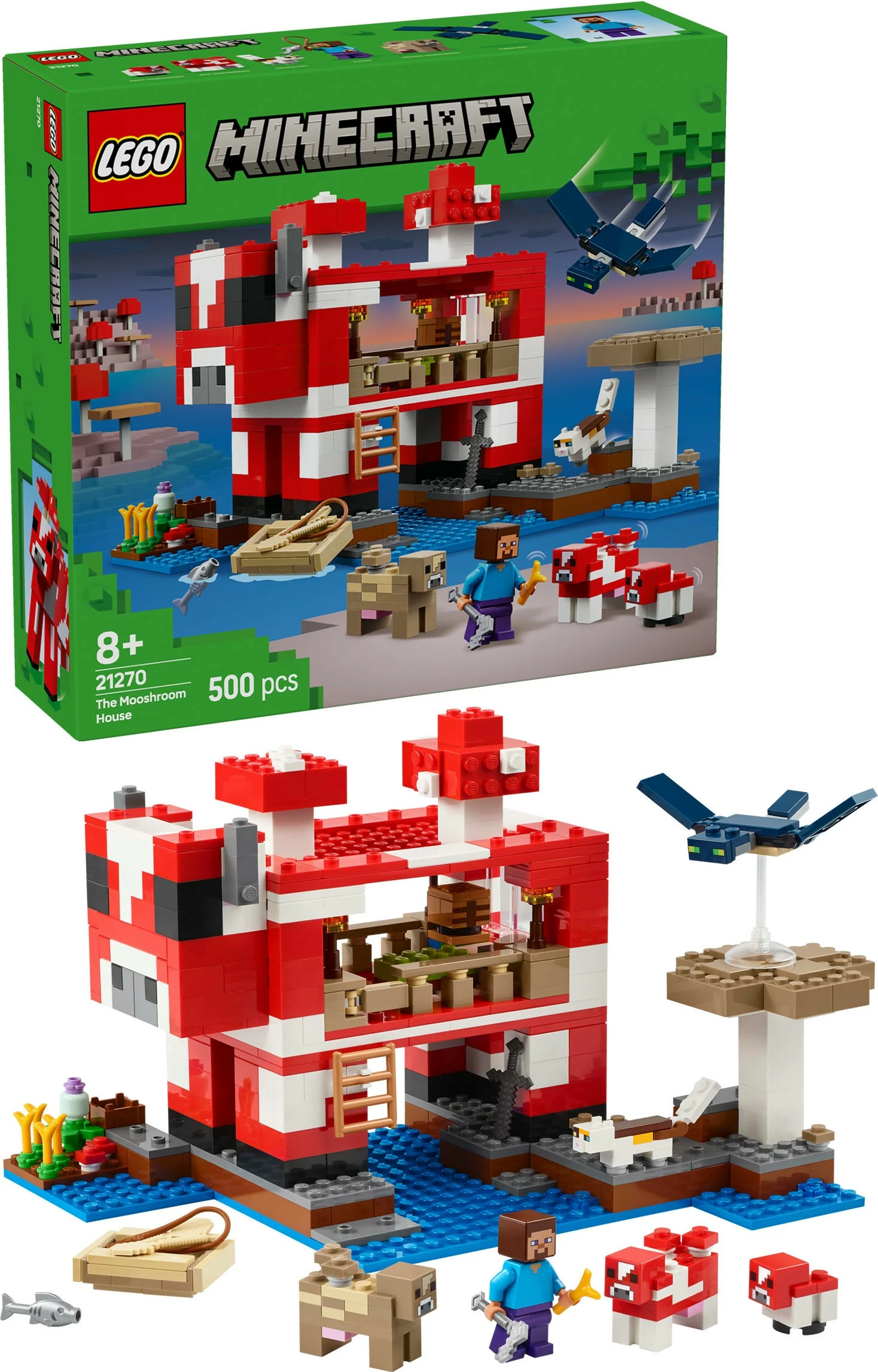 Set za gradnjo LEGO Minecraft 21270 Das Pilzkuh-Haus, 500 kosov, večbarvno