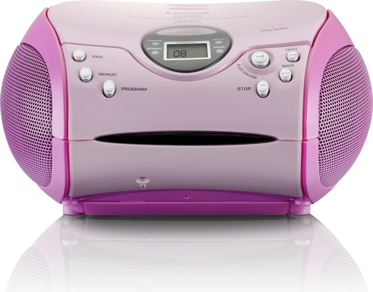 Prenosen zvočni sistem Lenco SCD-24, vgrajen zaslon, izhod za slušalke, FM radio, rožnat