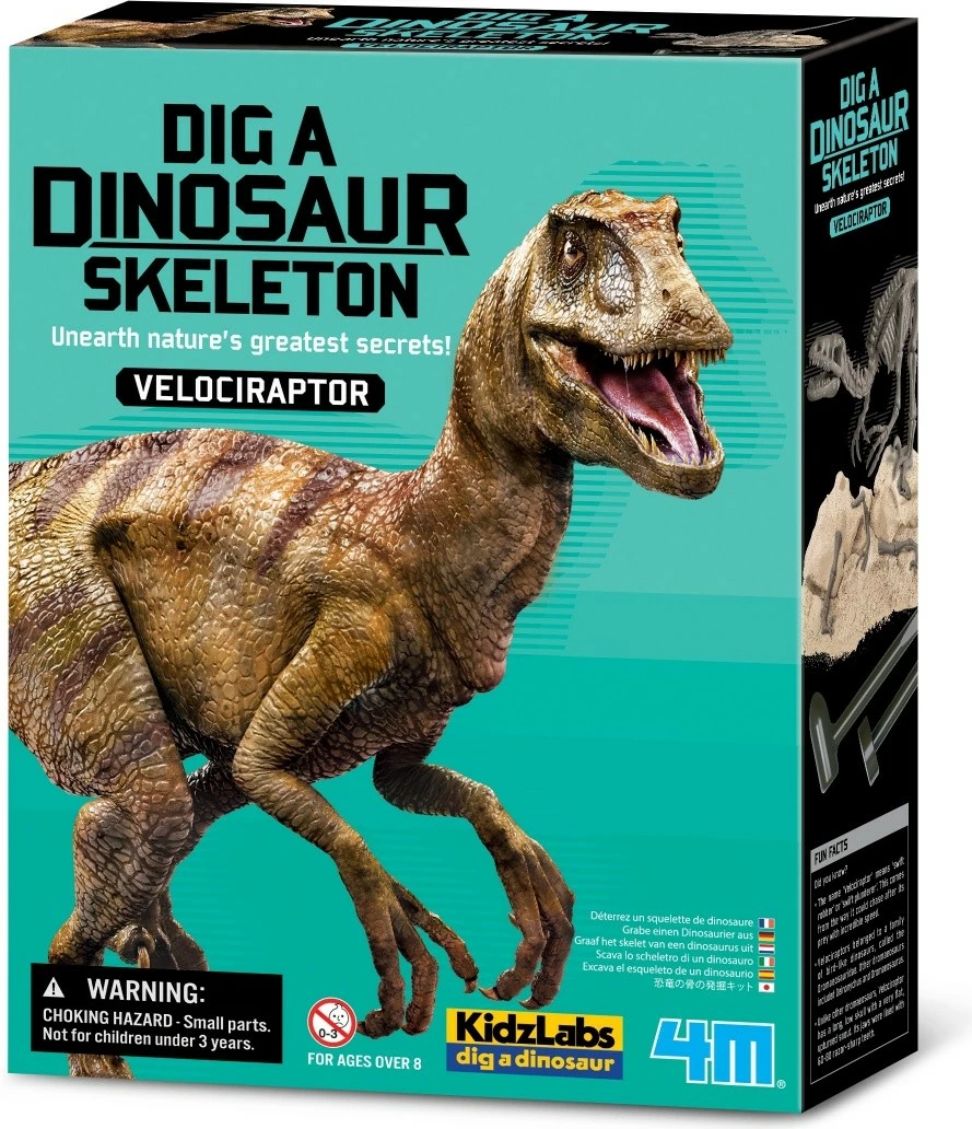 Izobraževalni komplet za izkopavanje okostja dinozavra Velociraptor, KidzLabs 4M Dig a Dinosaur Skeleton, za otroke, 21 cm