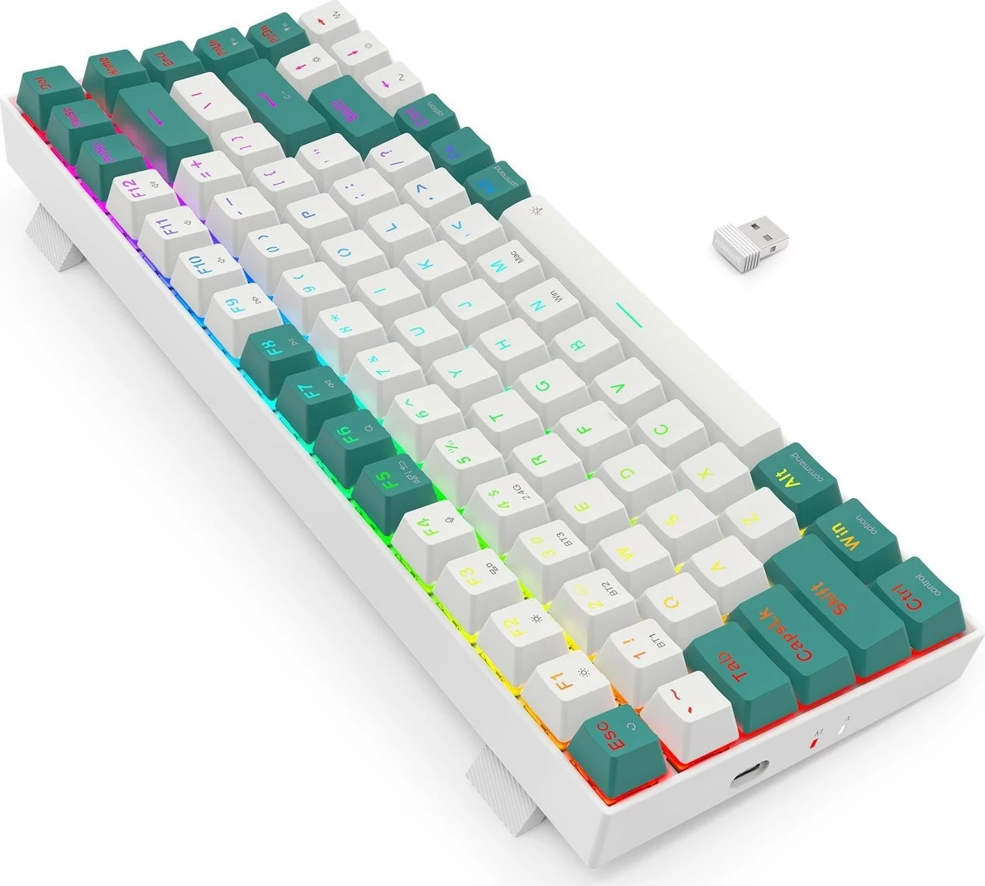 Mehanska brezžična tipkovnica, RGB, Redragon K678WG-RGB-PRO Singed, bela-zelena