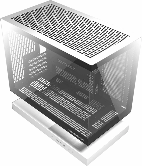 Računalniško ohišje Darkflash F1 midi tower, M-ATX/ITX, 3x HDD + 3x SSD, kaljeno steklo, USB-A 3.0 x2/USB-C, belo, komplet z 6 ARGB ventilatorji