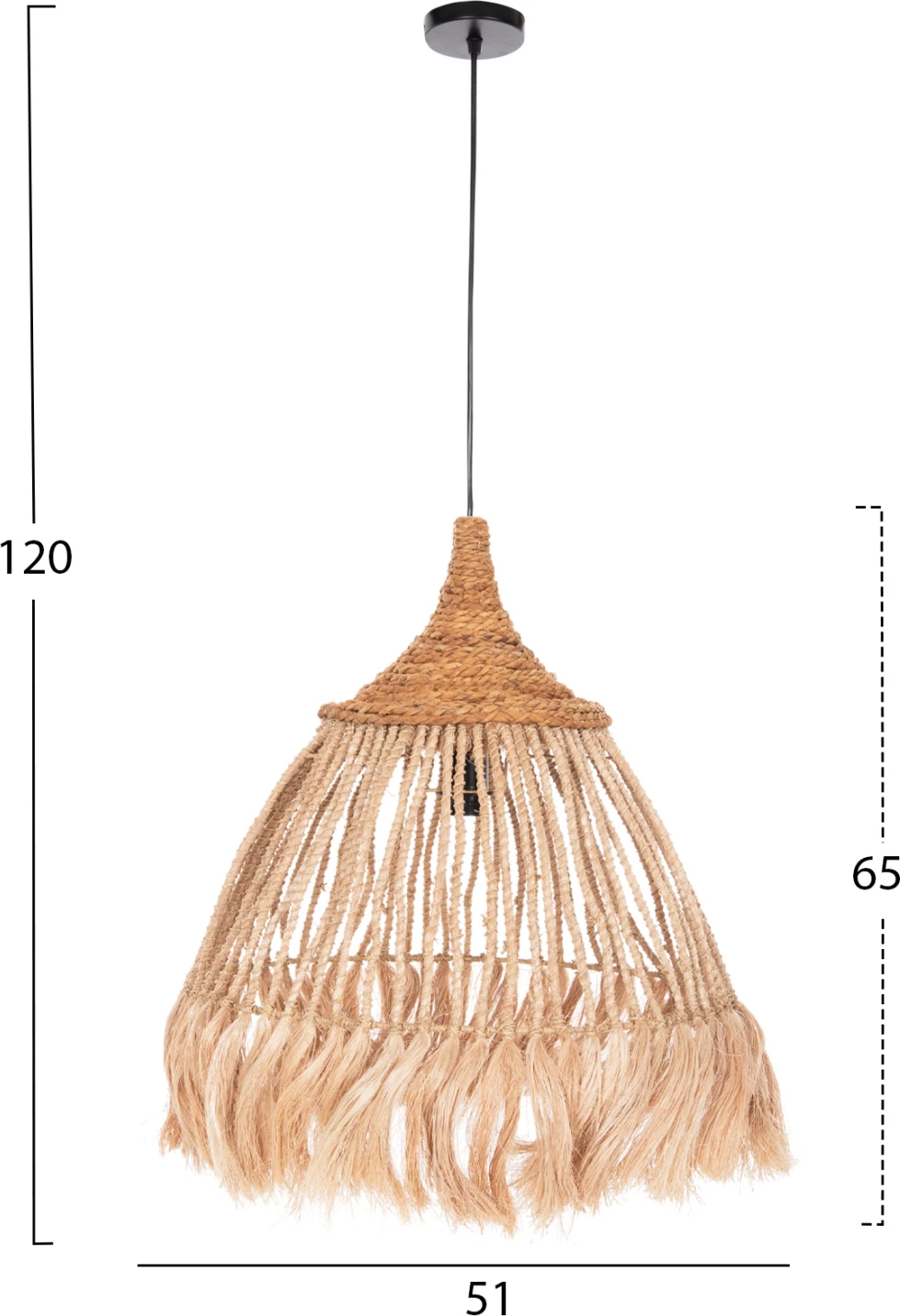 Stropna viseča svetilka z vlakni abaka naravne barve Φ51x65-120Hcm