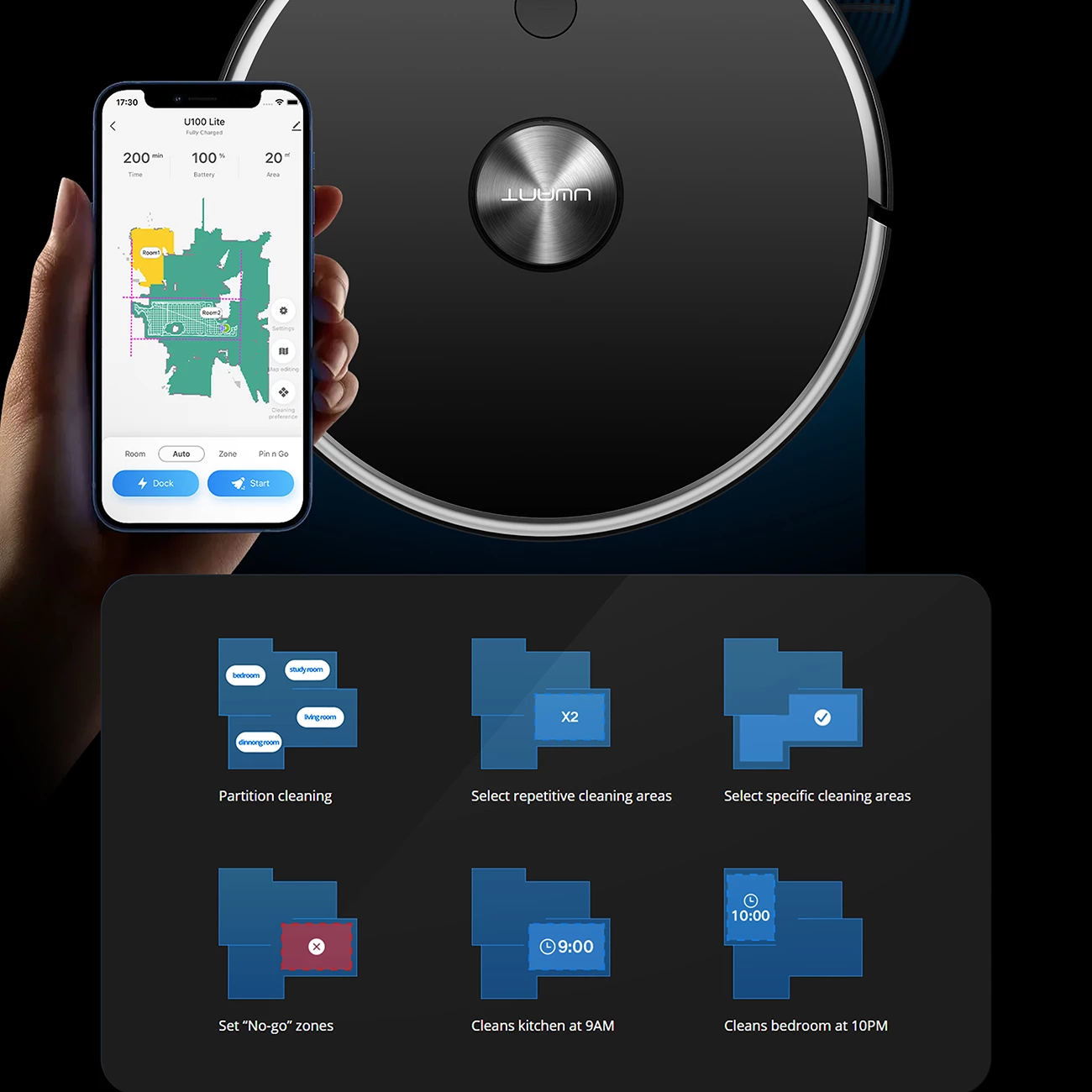 Robot sesalnik z mopom UWANT U100 Lite, polnilna postaja, siv