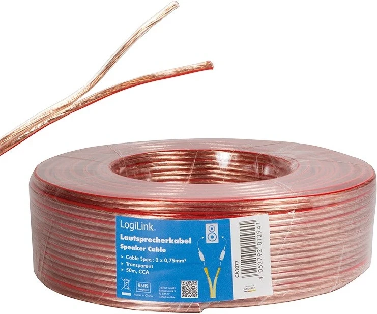Audio kabel, 50,0 m, prozoren LogiLink