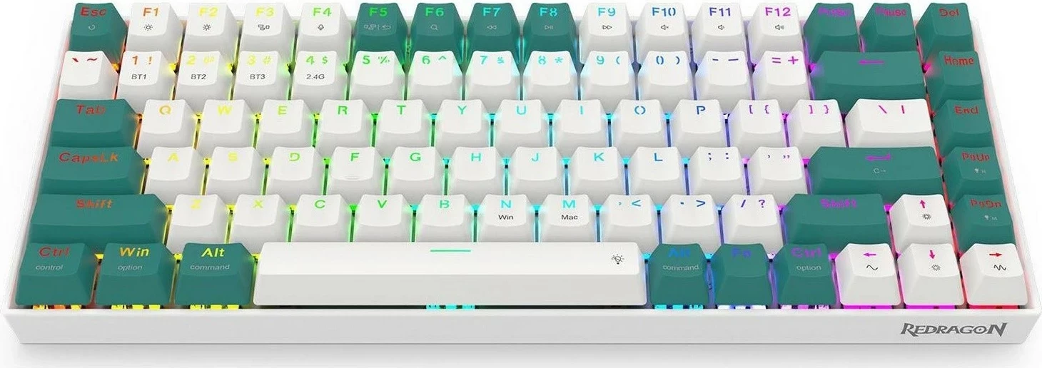 Mehanska brezžična tipkovnica, RGB, Redragon K678WG-RGB-PRO Singed, bela-zelena