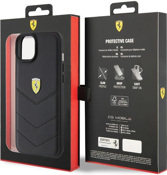 Ohišje Ferrari FEHCP15MRDUK za iPhone 15 Plus 6,7", trdo ohišje, naravno usnje, črno
