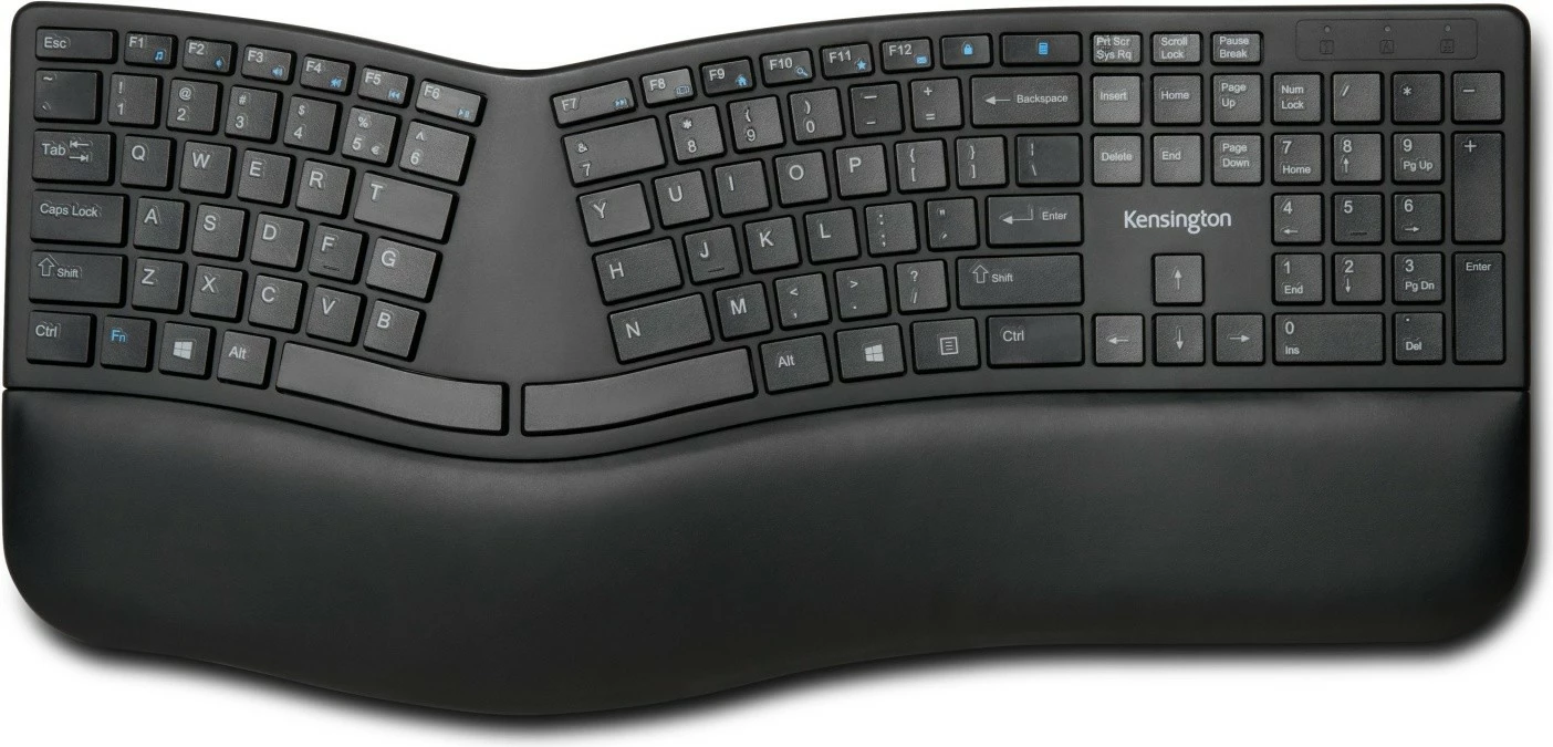 Ergonomska brezžična tipkovnica, Kensington Pro Fit Ergo K75401WW, NL razpored, 2,4 GHz & Bluetooth, z oporo za zapestje, črna