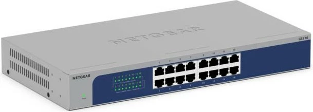 Nekonfiguriran stikalo NETGEAR GS516-300EUS, 16 vrat, Gigabit, PoE+, za rack, sivo