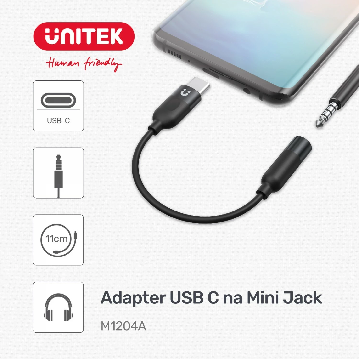 Adapter USB-C v 3,5 mm priključek Unitek M1204A, črn