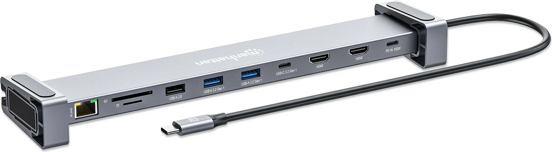 Docking postaja 10-v-1 4K USB-C PD MANHATTAN, 2xHDMI, siva