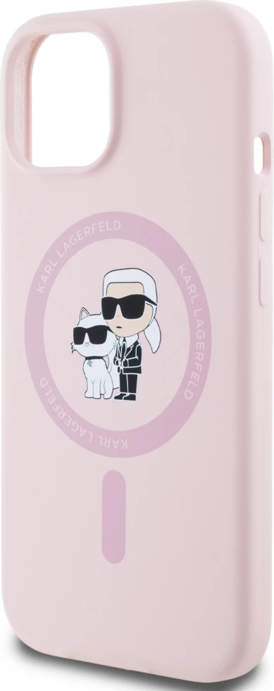 Ovitek iz silikona Karl Lagerfeld Karl&Choupette MagSafe za iPhone 15 Plus, roza
