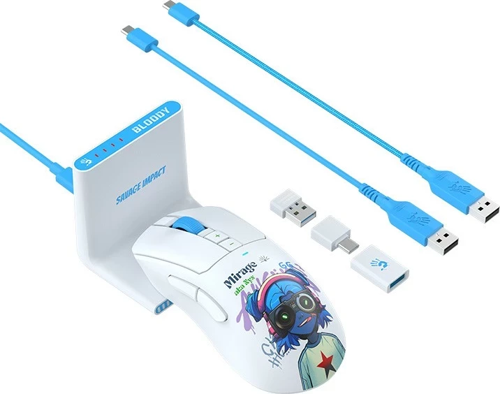 Gaming miška, brezžična, RGB, bela A4Tech Bloody R73 ULTRA DUO Nyx Mirage