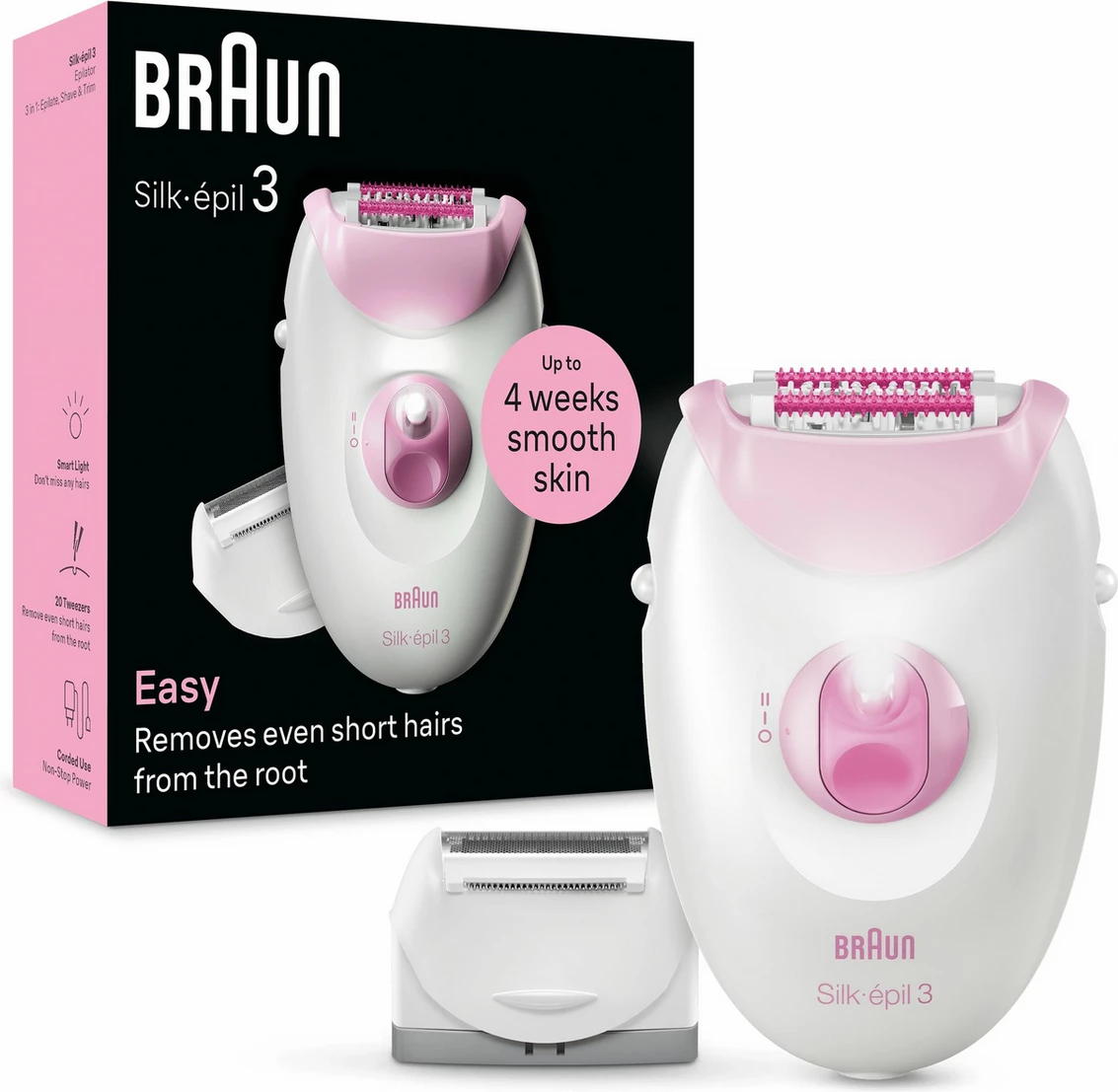 Epilator z glavo za britje/trimer, standarden, rožnat, Braun Silk-épil 3-031, 224963