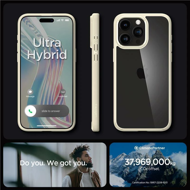 Zaščitni ovitek Crystal Hybrid za iPhone 15 Pro Max, Spigen, prozoren/bež