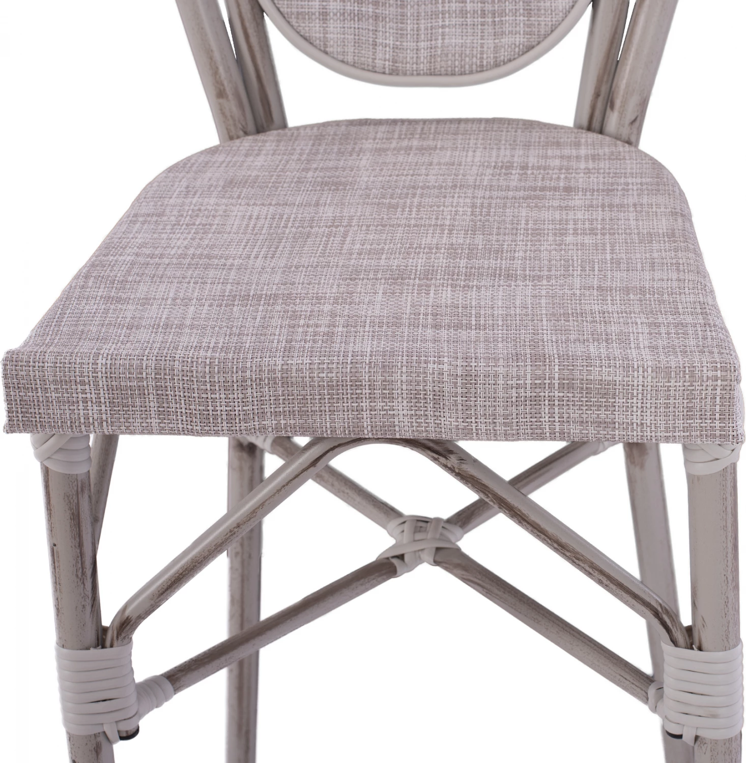 Stol aluminijasti bambusov videz bela patina s tekstilom FH5110 47x61x115 cm