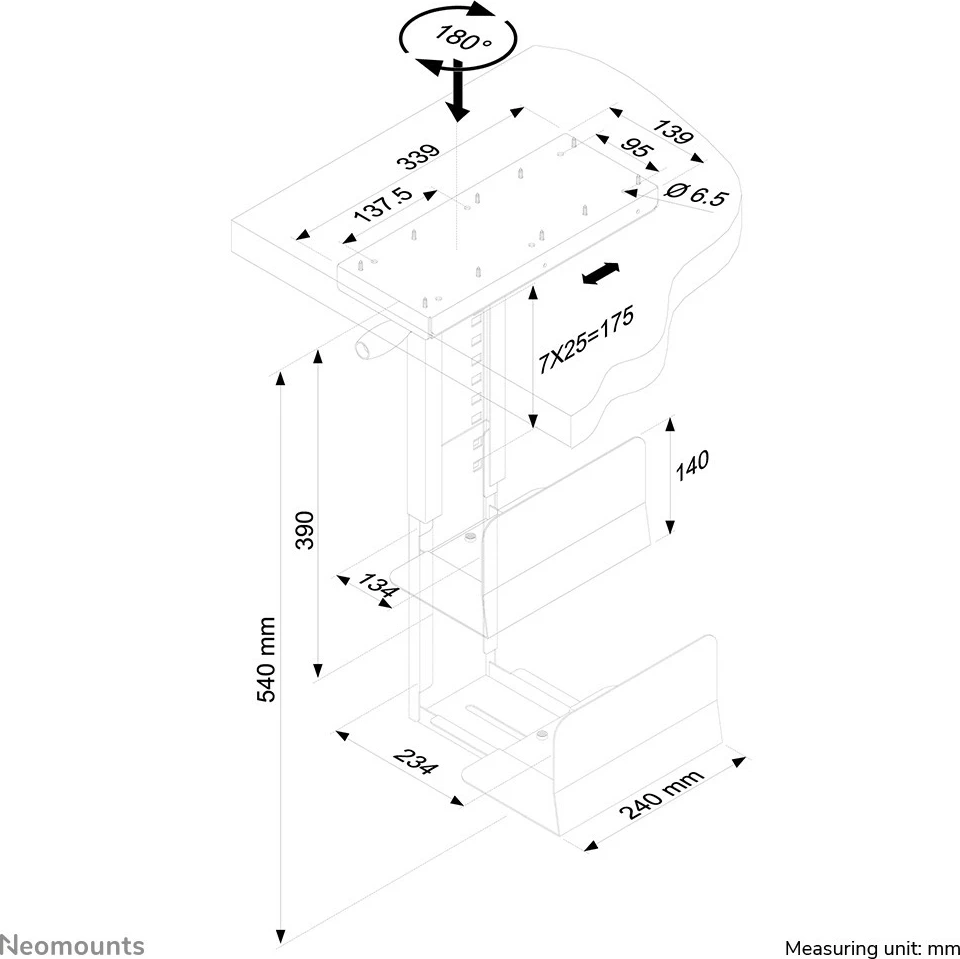 Nosilec za ohišje Newstar CPU-D250BLACK, montaža pod mizo, jeklo, 30 kg, črn