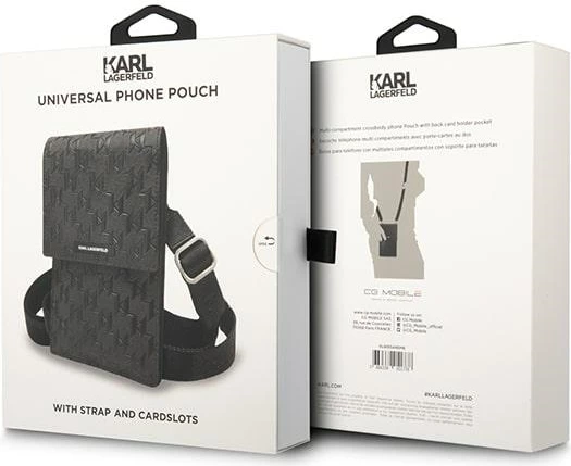 Torbica za telefon Karl Lagerfeld Monogram Plate, črna