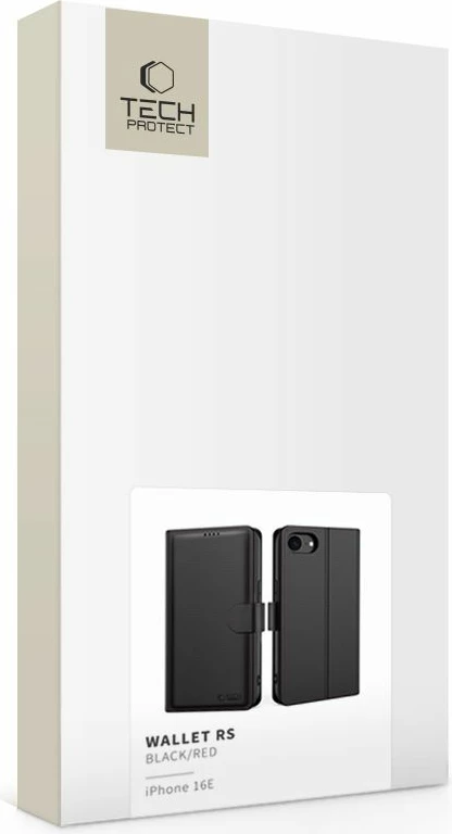 Ovitek za telefon Tech-Protect Wallet RS za iPhone 16e, eko-koža, črn/rdeč
