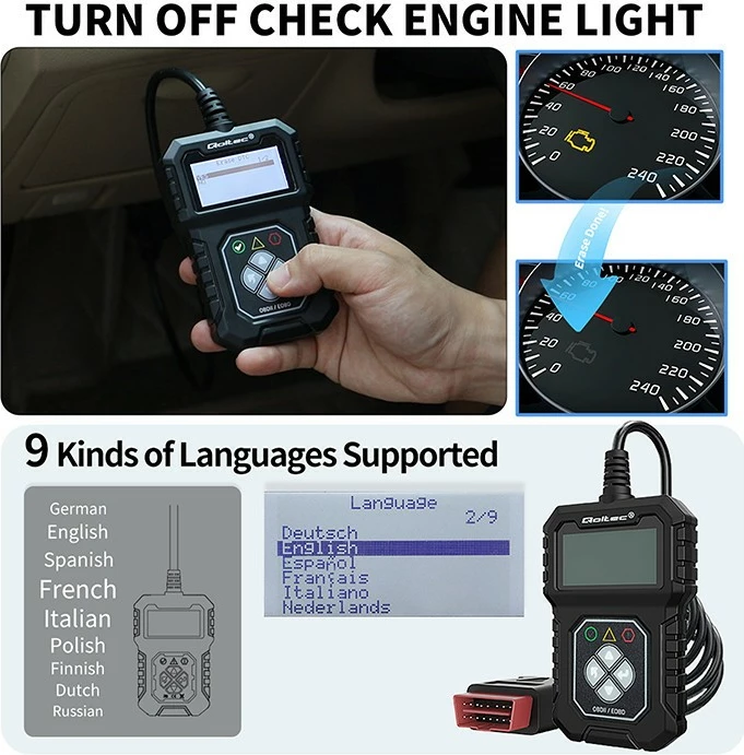 Diagnostični tester OBDII/EOBD, 8V-25V, črn Qoltec ProLine 50684
