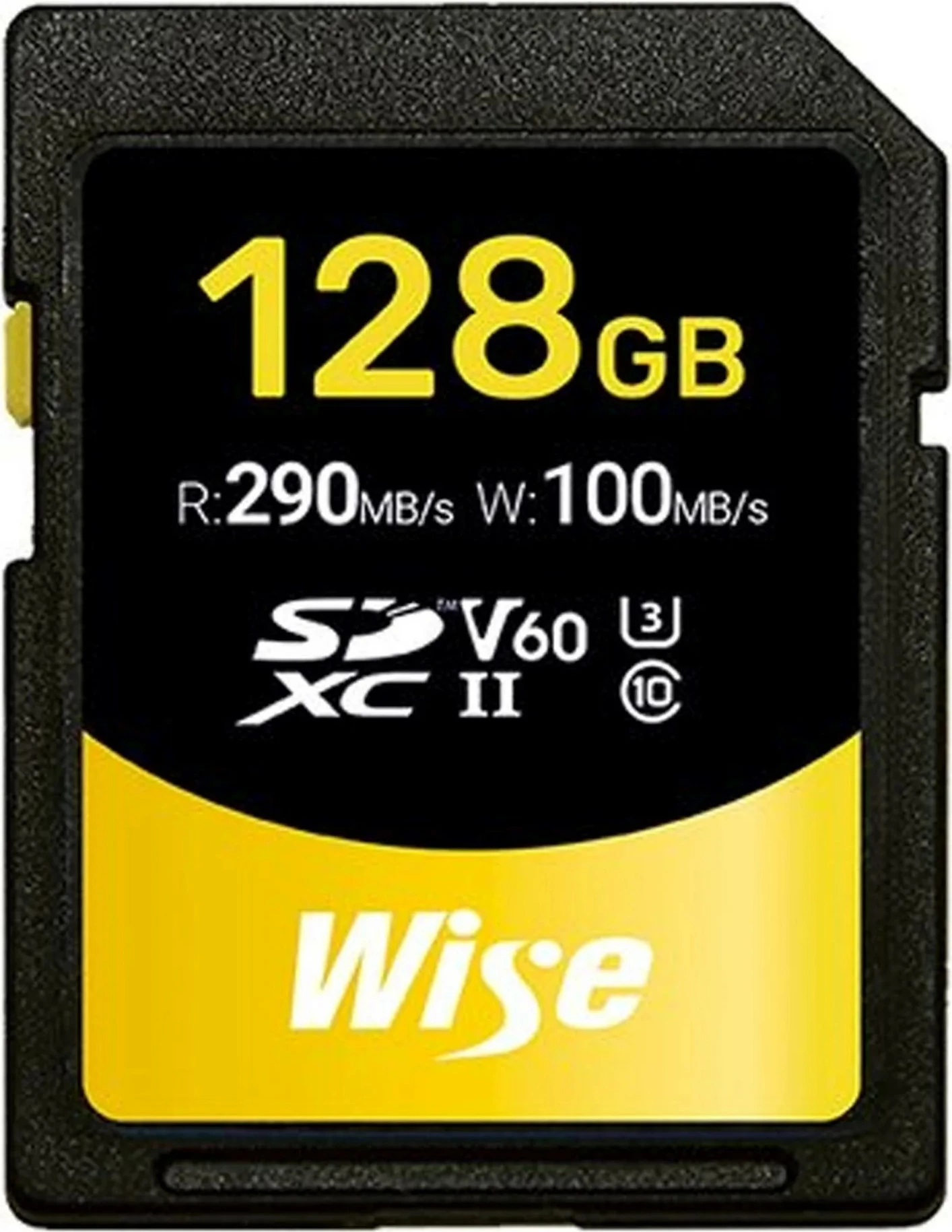 Kartica pomnilnika Wise SDXC UHS-II V60 128GB, R:290MB/s W:100MB/s, črno/rumena