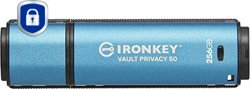 Varna USB-pomnilniška ključka IronKey Vault Privacy 50 Kingston 256GB, USB 3.2, črno/modra