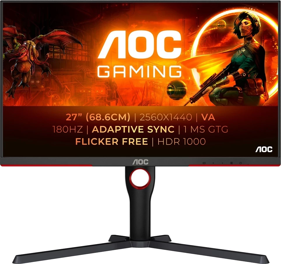 Gaming monitor 27" 2K Ultra HD, 180 Hz, črn AOC Q27G3XMN/BK