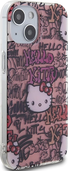 Ovitek z grafiti Hello Kitty IML za iPhone 15, rožnat