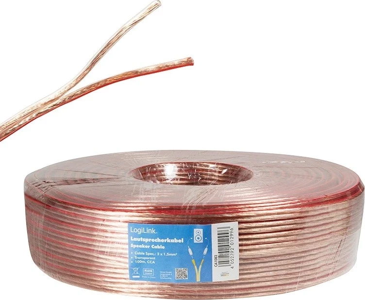 Audio kabel, 100,0 m, prozoren LogiLink