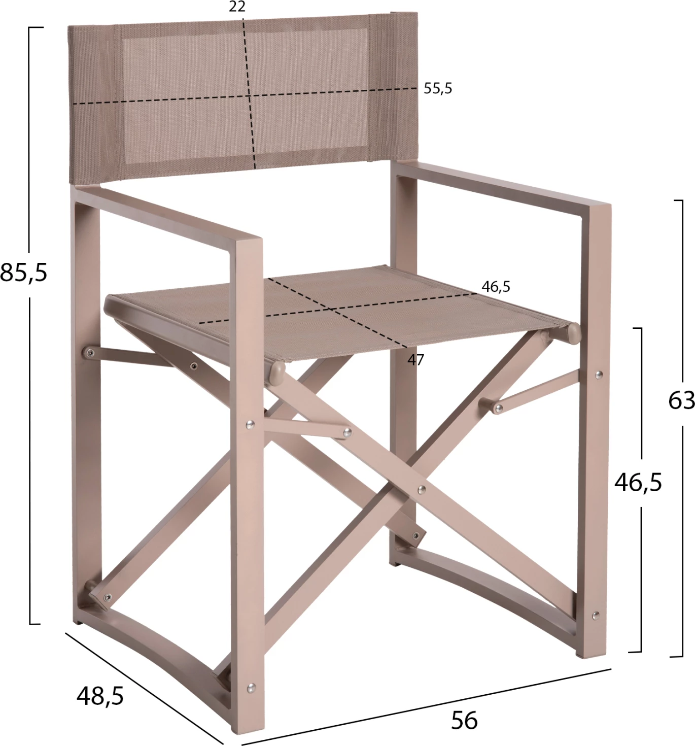 Režiserski stol aluminij DUPRE FH5094.03 barva šampanjca 57x48,5x85.5H cm