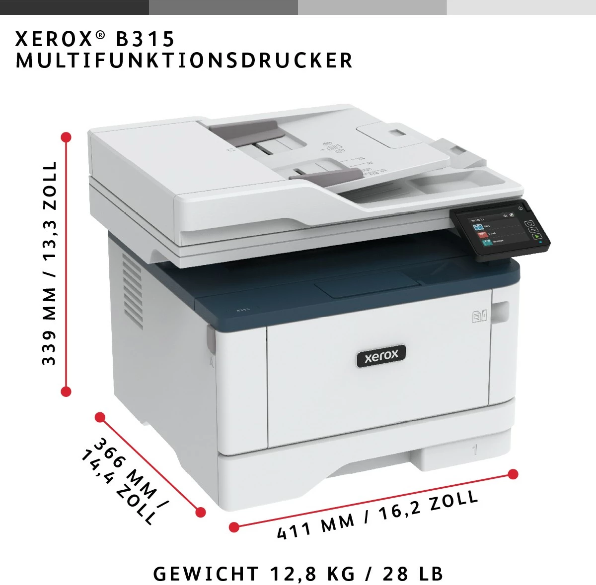 Multifunkcijski laserski tiskalnik Xerox B315, mono, brezžičen, duplex, 2 kaseti, 350 listov, A4, modro/bel