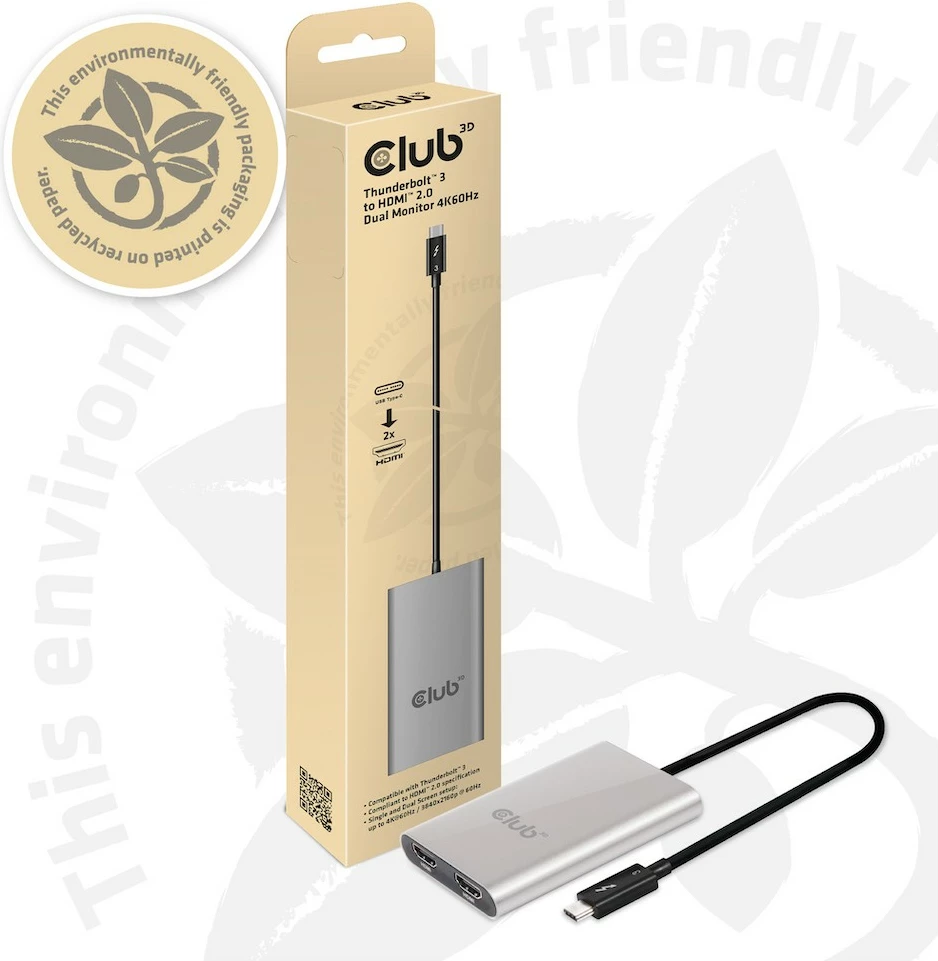 Adapter Thunderbolt 3 na 2x HDMI Club3D, 4K@60Hz, srebrn
