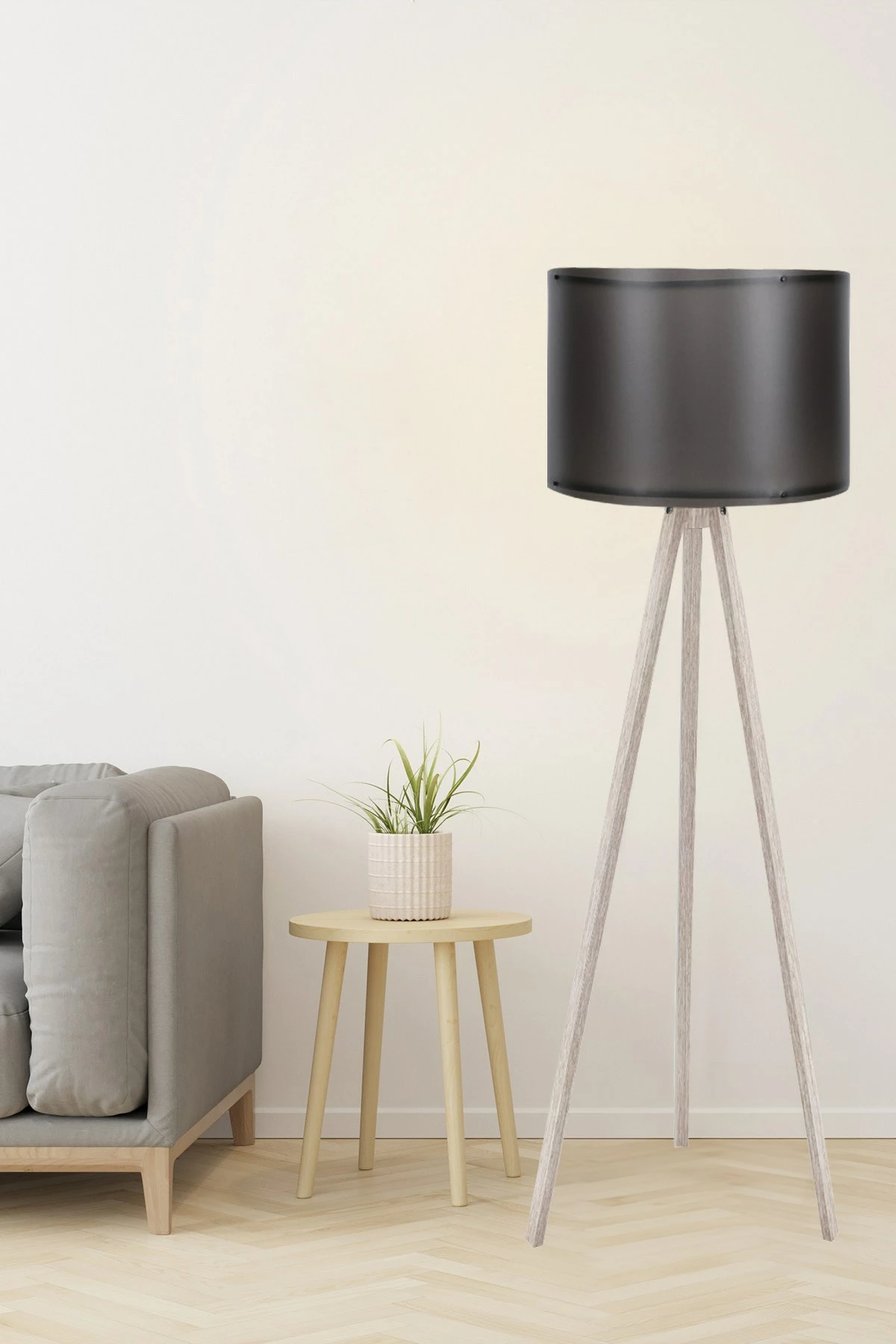Stojalka za talno svetilko, črno-kremna, 145 cm - Opviq