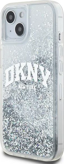 Ovitek za telefon s tekočimi bleščicami in velikim logotipom za iPhone 15/14/13, DKNY, bel