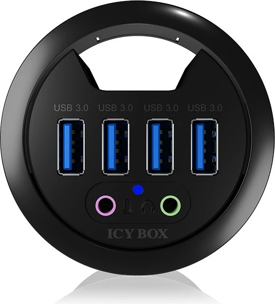 USB hub, 4 porta USB 3.0, audio in/out, plastika, črn - ICY BOX IB-HUB1403A