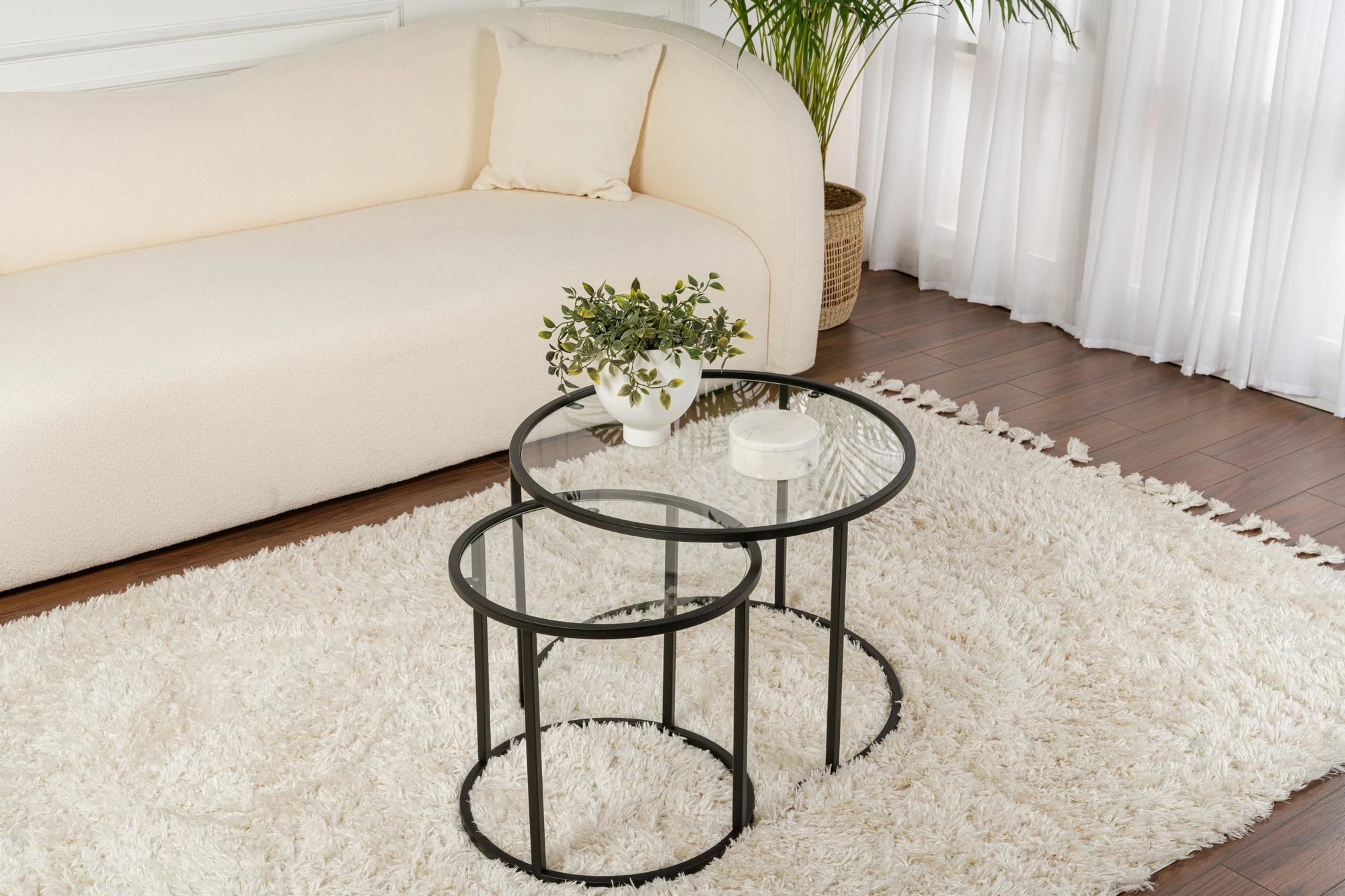 Set kavnih miz Nordure Aurum, 60 x 42 cm, črn in prozoren