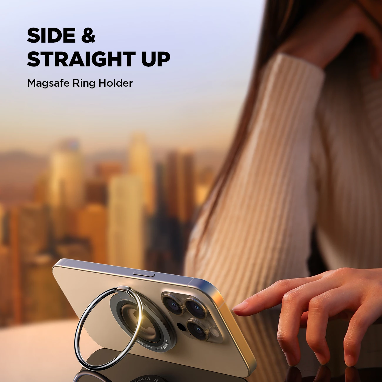 Magnetni nosilec MagSafe, prstan za prst, združljiv z iPhone 12–15 in telefoni 4,7–7", se spremeni v stojalo Joyroom JR‑ZS383, črn