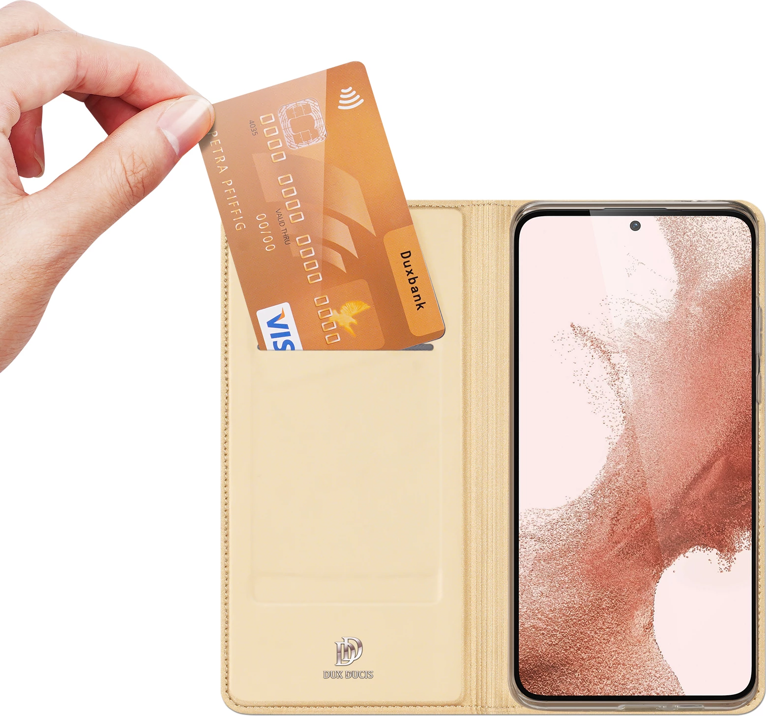 Ovitek za telefon Skin Pro Dux Ducis za Samsung Galaxy S23+, z žepom za kartice, s funkcijo stojala, zlata