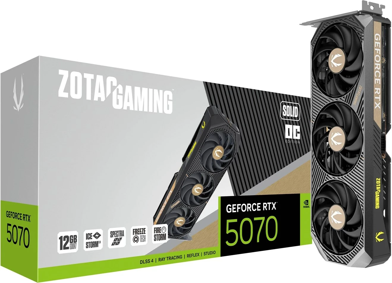 Grafična kartica ZOTAC GeForce RTX 5070 SOLID OC, 12 GB GDDR7, črna