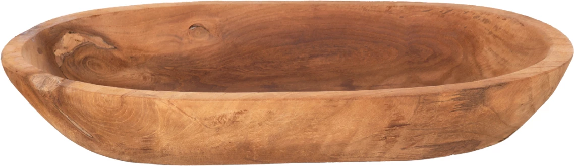 Ovalna skleda iz recikliranega tika v naravni barvi 55x30x7H cm