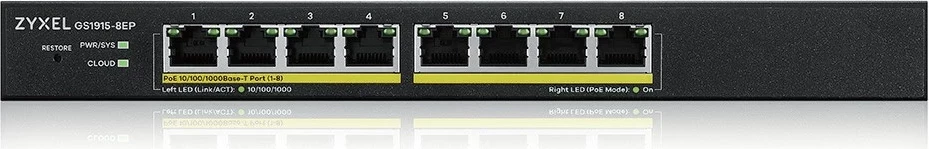 Managed L2 Gigabit Ethernet stikalo z 8 vrati, Zyxel GS1915-8EP, PoE, črno